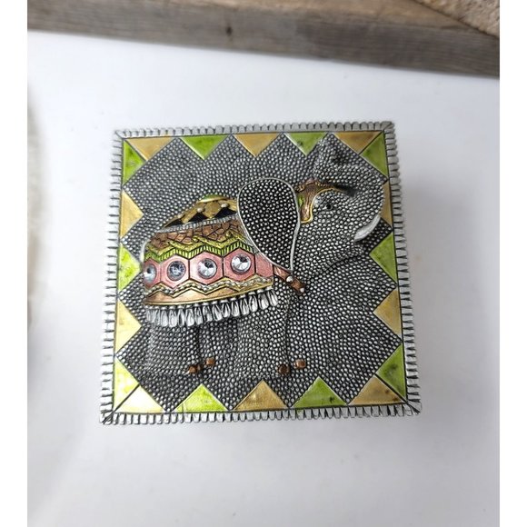 Elephant Trinket Box Raised Design Rhinestones Trunk up - Picture 4 of 8